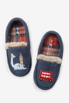 Navy Blue Warm Lined Moccasin Slippers (T67077) | 11 € - 12 €