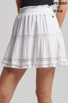 חצאית מיני בצבע לבן של Superdry עם תחרה בסגנון וינטג' (T67112) | ‏163 ₪
