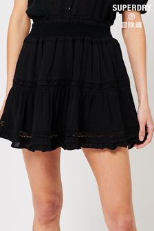 חצאית מיני עם תחרה של Superdry בסגנון וינטג' בשחור (T67113) | ‏163 ₪