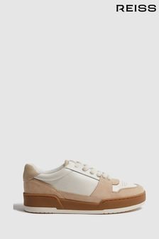 Reiss Taupe Frankie Leather Suede Low Cut Trainers (T67281) | 99,540 Ft