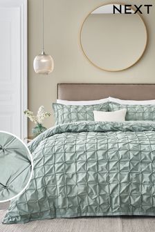 Sage Green Textured Pleat Duvet Cover and Pillowcase Set (T67422) | ₪ 98 - ₪ 197