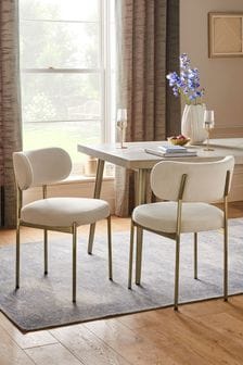 Set of 2 Soft Velvet Pebble Brushed Gold Leg Aleia Dining Chairs (T67481) | €320