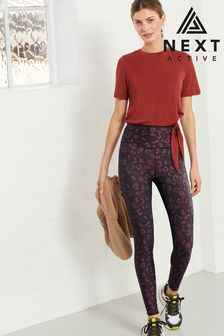 High Waisted Berry Red Animal Print Active Sports Sculpting Leggings (T67484) | €32.50