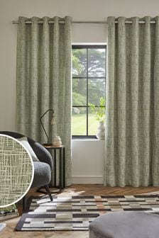 Sage Green Textural Jacquard Eyelet Curtains (T67498) | 38 € - 86 €