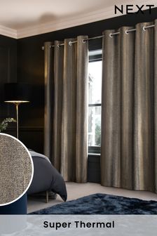 Black/Bronze Gold Metallic Stripe Eyelet Super Thermal Curtains (T67557) | €192 - €258