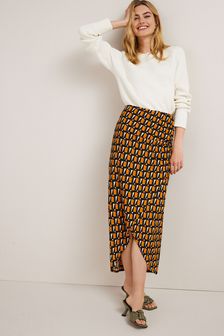 Black/Orange Geo Print Sarong Midi Skirt (T67655) | 32 €