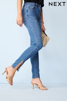 Bleu moyen à ourlet fendu orné - Legging en jean super stretch (T67731) | CA$ 74