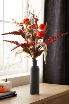 Orange Autumn Artificial Flowers In Black Glass Vase (T67768) | BGN 65