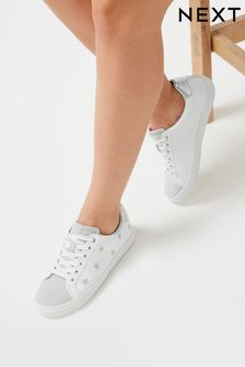 White/Silver Regular/Wide Fit Forever Comfort® Embroidered Star Trainers (T67782) | DKK301