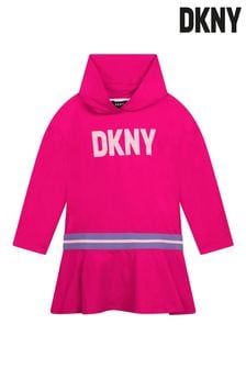 DKNY Pink Hooded Logo Frill Dress (T67804) | AED418 - AED498