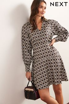 Black Geo Print Satin Jacquard Mini Dress (T67809) | €17