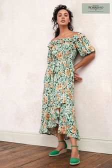 Zelená Morris & Co s květy - Šaty s odhalenými rameny (T67878) | 1 395 Kč