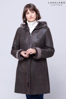 Lakeland Leather Brown Plumpton Sheepskin Hooded Coat (T68018) | ₪ 3,515