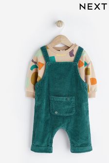 Teal Blue Corduroy Baby Dungarees With Colourful Bodysuit (0mths-2yrs) (T68191) | 23 € - 25 €