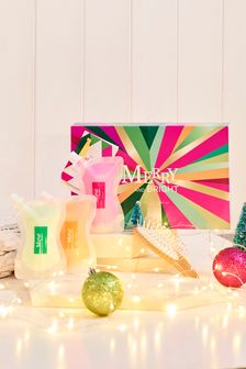 Set of 3 Merry And Bright Hair Masks And Brush Gift Set (T68201) | €13