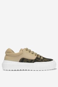Unisex Leather And Canvas Logo Trainers In Brown (T68251) | 536 €