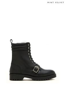 Mint Velvet Black Leather Biker Boots (T68290) | SGD 308