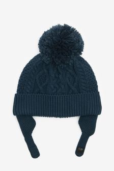 Navy Blue With Chin Strap Knitted Baby Pom Hat (0mths-2yrs) (T68297) | kr93