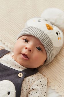 Grey Penguin Knitted Baby Pom Hat (0mths-2yrs) (T68300) | 286 UAH