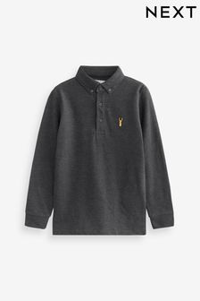 Charcoal Grey - Long Sleeve Pique Polo Shirt (3-16yrs) (T68327) | kr160 - kr270