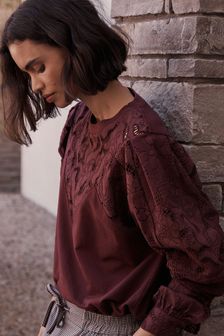 Berry Red Lace Detail Sweatshirt (T68366) | 56 €