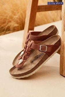 Brown - sandali iz naoljastega usnja Birkenstock Gizeh Braided (T68412) | €120
