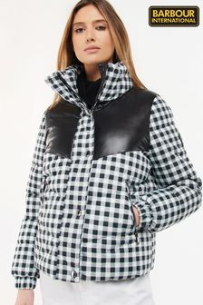 Barbour® International Black and White Platinum Northumberland Check Cropped Jacket (T68833) | €147