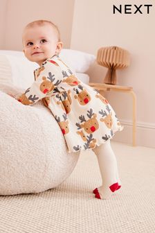 Rdeč/Cream severni jelen - Božična obleka za dojenčke (0 mesecev–2 let) (T69089) | €18 - €21