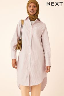 Neutral Stripe Maxi Length Long Sleeve Shirt Dress (T69251) | €27