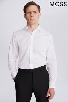 MOSS White Tailored Fit Single Cuff Dobby Shirt (T69308) | OMR21