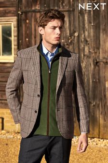 Brown Check Slim Fit Nova Fides Wool Blend Formal Jacket (T69323) | €66
