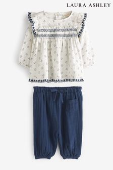 Laura Ashley Blue/White Textured Blouse and Trouser Set (T69364) | €35 - €37