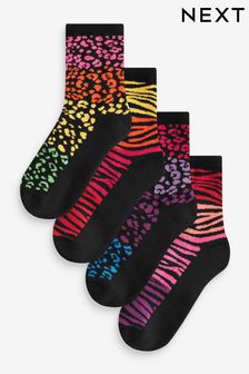 Rainbow Animal Cushion Sole Ankle Socks 4 Pack (T69634) | kr139