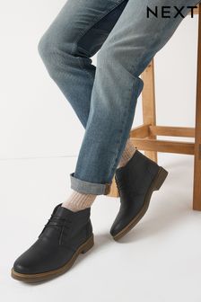 Black Regular Fit Waxy Finish Leather Chukka Boots (T69776) | HK$500
