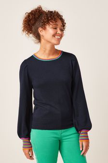 Azul marino con diseño ribeteado - Suéter con cuello redondo (T69786) | 17 €
