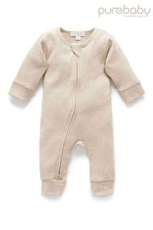 Бежевый пижама в рубчик на молнии для малышей Purebaby (T70102) | €27