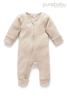 Purebaby Neutral Rib Zip Baby Footless Sleepsuit