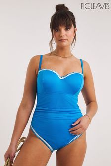 Figleaves Blue Frida Underwired Bandeau Longer Length Swimsuit (T70103) | $82