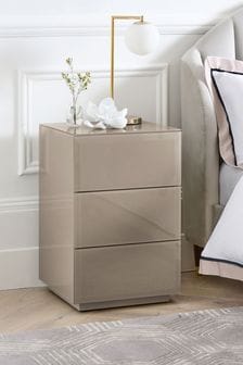 Dark Natural Sloane Glass Collection Luxe 3 Drawer Bedside Table (T70127) | €460