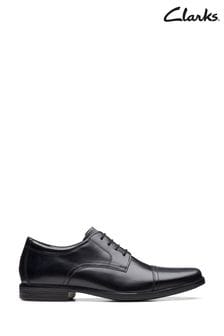 Clarks Black Leather Cap Wide Fit Shoes (T70219) | €96