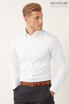 Biały, teksturowany - Regularne dopasowanie, pojedynczy mankiet - Przycięta koszula Signature (T70269) | 220 zł