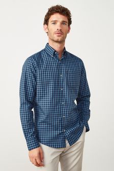 Blue/Grey Gingham Check Regular Fit Single Cuff Easy Iron Button Down Oxford Shirt (T70278) | 8 BD