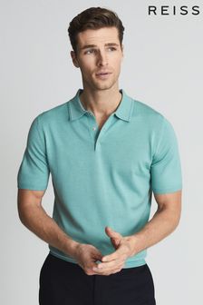 Reiss Green Blair Wool Press Snap Polo Shirt (T70392) | SGD 231