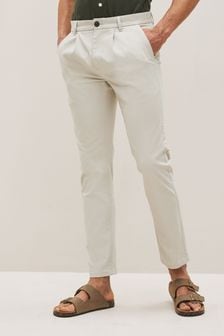 Light Stone Cream Slim Single Pleat Stretch Chino Trousers (T70852) | 16 €
