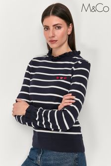 M&Co Blue Knitted Stripe High Neck Jumper (T71001) | 16 €