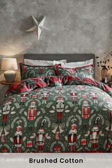 Red/Green 100% Cotton Supersoft Brushed Patterned Duvet Cover And Pillowcase Set (T71028) | €43 - €75