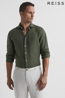 Reiss Olive Ruban Linen Button-Through Shirt (T71140) | $156