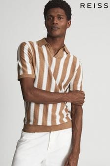 Reiss Ecru/Camel Morocco Open Collar Stripe Polo Shirt (T71156) | 132 €