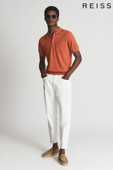 Reiss Burnt Orange Ralphy Buttoned Linen Polo Shirt (T71157) | 118 €
