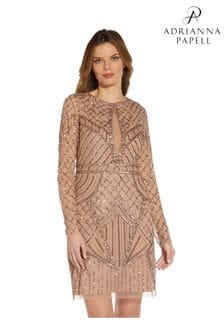 Adrianna Papell Beaded Long Sleeve Sheath Dress (T71383) | €96
